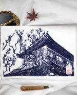 Linogravure du Ryokan de Miyajima