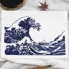 Linogravure japonaise vague de Kanagawa faite main version bleue