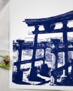 Linogravure Torii délaissé de Miyajima