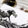 Linogravure japonaise vague de Kanagawa faite main