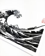 Linogravure de la Grande Vague de Kanagawa