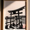Linogravure d'un Torii délaissé de Miyajima