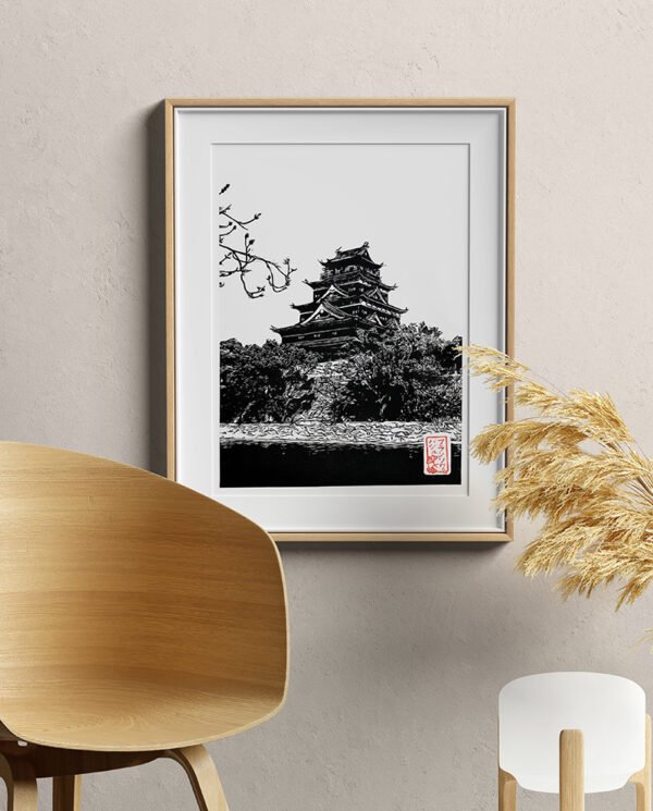 Linogravure traditionnelle du château d’Hiroshima