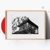Linogravure d'un ryokan à Miyajima
