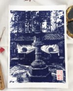 Linogravure du temple Okunoin Mao-den du Mont Kurama