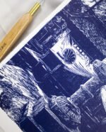 Linogravure du temple Okunoin Mao-den du Mont Kurama