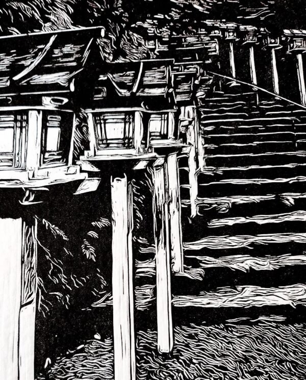 Linogravure des marches du sanctuaire Kifune Jinja - Zoom