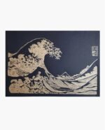 Linogravure de la Grande Vague de Kanagawa version dorée