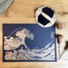 Linogravure de la Grande Vague de Kanagawa version dorée