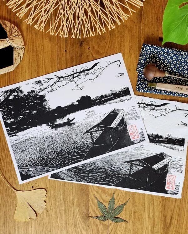 Linogravure de la rivière Katsura à Arashiyama - Papier Lisse ou artisanal