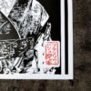 Linocut of the smile of a maiko zoom kimono