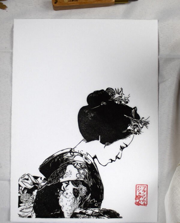 Linogravure Salue de Maiko