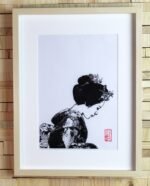 Linogravure japonaise du salue d’une maiko