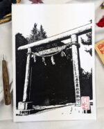 Linogravure entrée Torii d'Asakusa