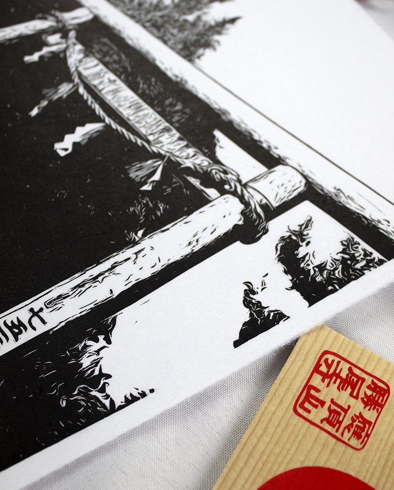 Linogravure entrée Torii d'Asakusa