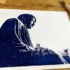Linogravure fait main du Bouddha de Kamakura version bleu de prusse
