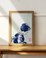 Linogravure japonaise du salue d’une maiko Bleu de prusse