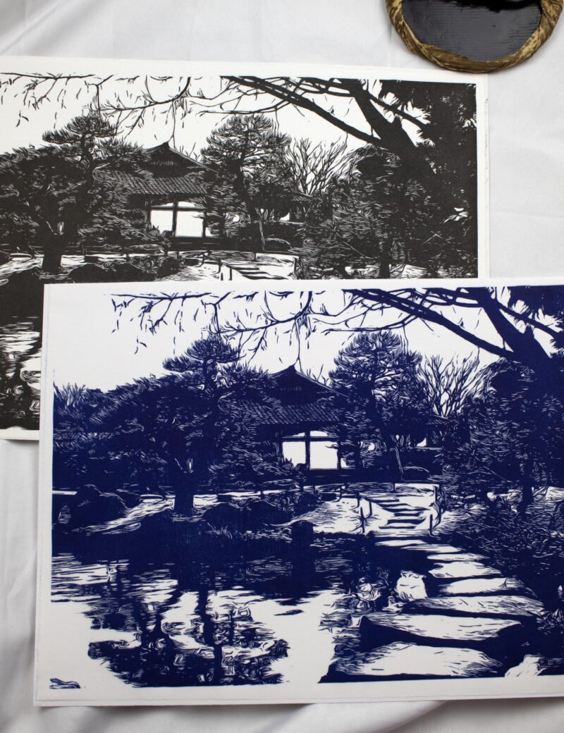 Linogravure Jardin du Koko en Himeji