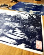 Linogravure japonaise fait main du jardin Koko-en d’Himeji