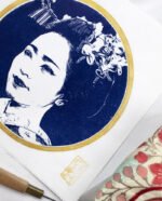 Linogravure portrait d'une maiko