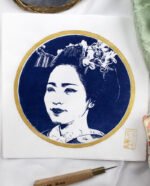 Linogravure portrait d'une maiko