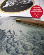 linogravure gardiens sacrée komainu plaque gravée