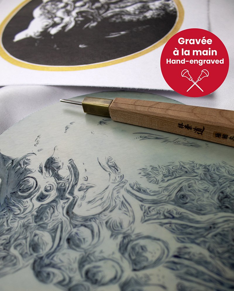 linogravure gardiens sacrée komainu plaque gravée
