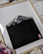 Linogravure japonaise fait main mont fuji