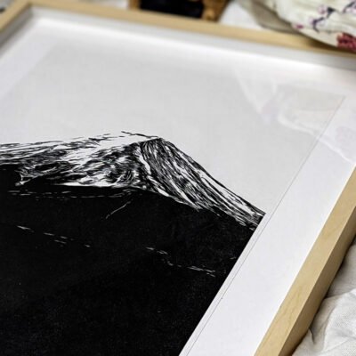 Linogravure japonaise fait main mont fuji