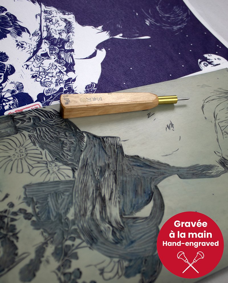 Linogravure Tsukimi Hidari