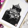 Linogravure japonaise du château d'Osaka