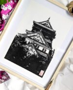 Linogravure japonaise du château d'Osaka