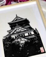 Linogravure japonaise du château d'Osaka