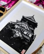 Linogravure japonaise du château d'Osaka