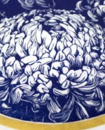 Linogravure Chrysanthème japonais en bleu