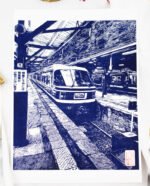 Linogravure du train japonais du Mont Koya