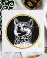 Linogravure chien japonais shiba inu