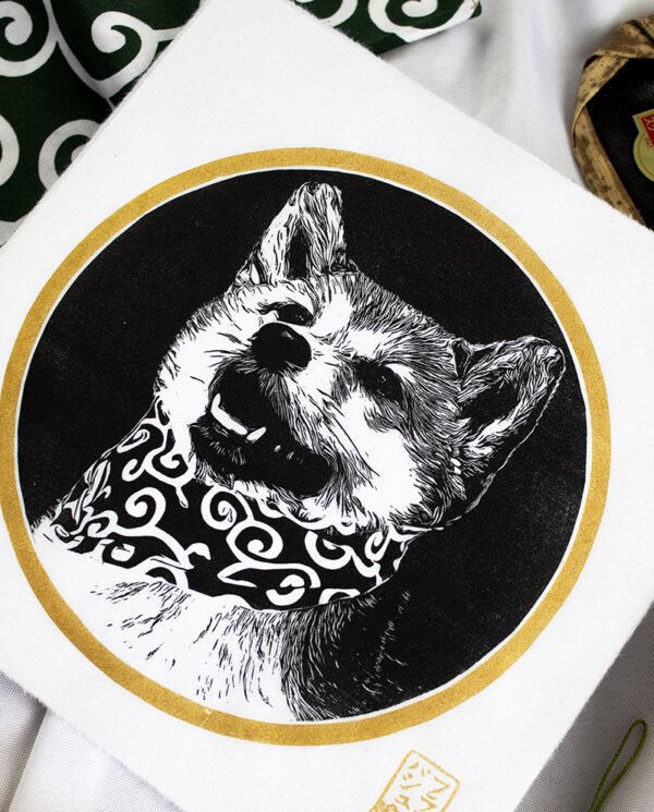 Linogravure chien japonais shiba inu