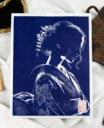 Linogravure « Songes » d’une Japonaise en kimono traditionnel