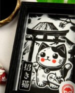 Linogravure Maneki Neko - Estampe Japonaise Kawaii | Collection Kodomo