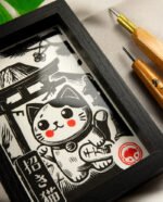 Linogravure Maneki Neko - Estampe Japonaise Kawaii | Collection Kodomo