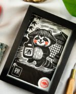 Linogravure Tanuki - Estampe Japonaise Kawaii | Collection Kodomo