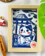 Linogravure Maneki Neko - Estampe Japonaise Kawaii | Collection Kodomo