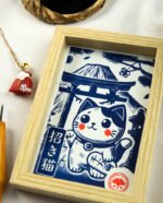 Linogravure Maneki Neko - Estampe Japonaise Kawaii | Collection Kodomo