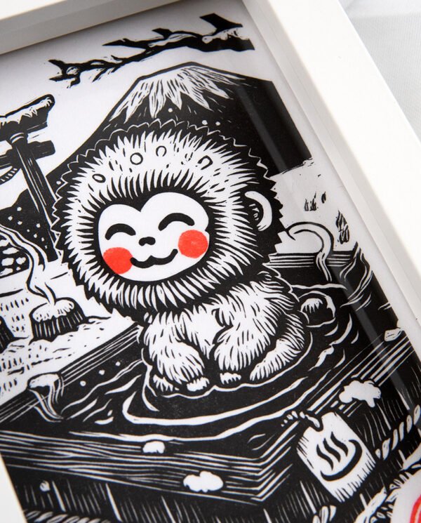 Linogravure macaque japonais dans un onsen