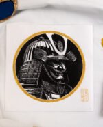 Linogravure casque de samourai japonais