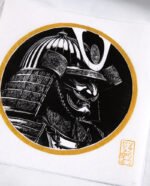 Linogravure casque de samourai japonais