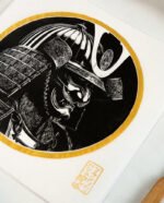 Linogravure casque de samourai japonais