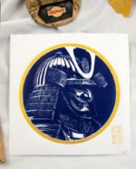 Linogravure casque de samourai japonais