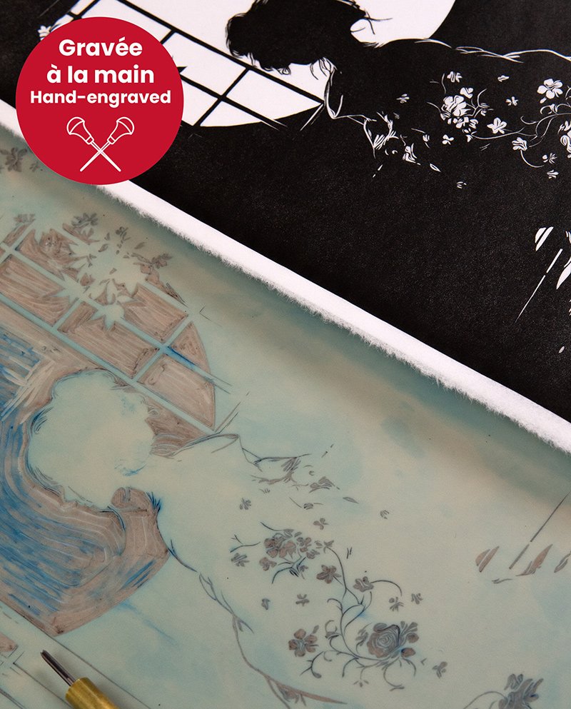 Linogravure Japonaise "Tsukikage" – Ombre de Lune